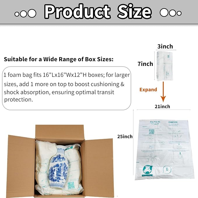 6 Pcs 21”x25” large Size Expanding Packing Foam, Protective Packaging Foam for Shipping Fragile Items, Protects Electronics, PC, Glassware, Pottery & Irregular Shapes