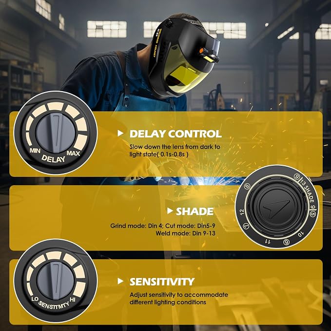Welding Helmet Auto Darkening True Color Large Viewing, Welding Hood Solar/Rechargeable Battery Powered, Wide Shade 4/5-13 with 4 Arc Sensor, Optical Clarity Welding Mask for TIG MIG ARC Grind