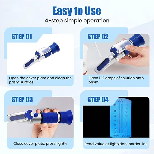 0-32% Brix Refractometer Specific Gravity 1.000-1.120 Beer Refractometer with ATC Hand Held Brix Refractometer for Fruit Beer, Wine, Made of Copper Not Cheap Aluminum (Model AMR008)