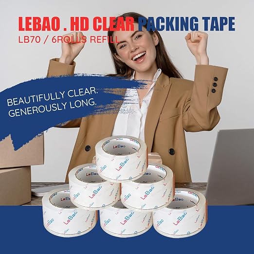 Heavy Duty Packing Tape Refills for Tape Gun Dispenser, 6 Rolls 1.88 inch Packing Tape Refill, 60 yd. x 2.7MiL HD Clear Roll Packaging Tape for Shipping Moving Postal Parcel Mailing