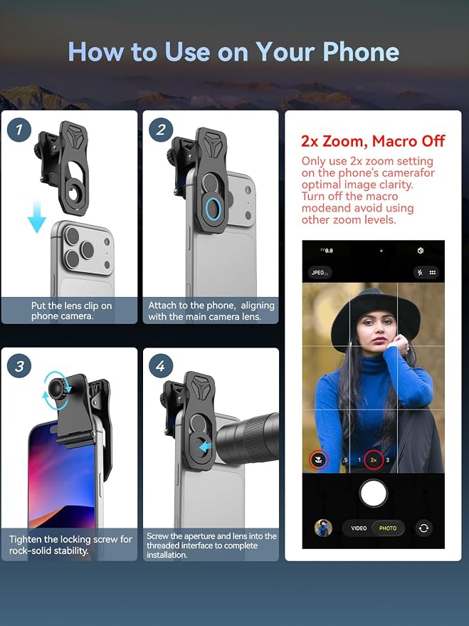 MIAO LAB 5-10X TeleZoom Lens for Smartphones – Aerospace Aluminum Build with Universal Clip for iPhone 17/16/15/14/13 Series (Excluding Air), Samsung, Google, Android – Travel Zoom Kit