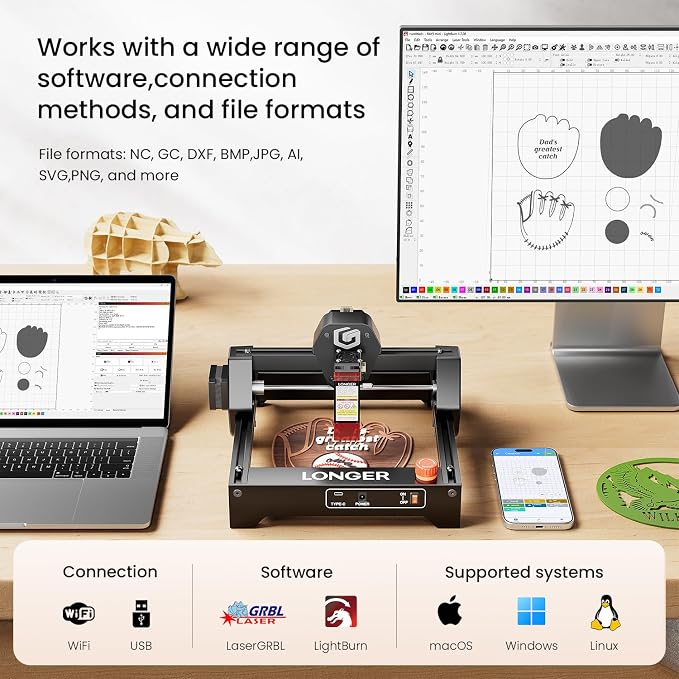 LONGER Ray5 Mini Laser Engraver, 2.5W Portable Laser Engraving & Cutter, 0.04mm Ultra Precision for Wood, Acrylic, Leather, DIY & Beginner Friendly, 140x130mm Work Area, WiFi Compatible