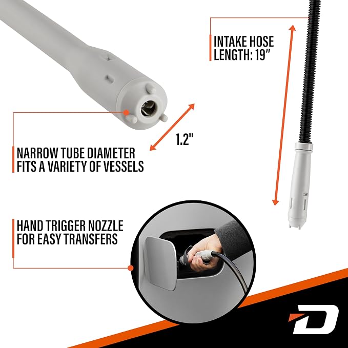 Deway AA Battery Gas Pump Automatic Fuel Transfer with Trigger Nozzle & PVC Hose - 2.4 GPM Siphon Pump for Gasoline, Diesel, Kerosene, Gas Cans, Generators, Lawn Mowers, Boats, ATVs