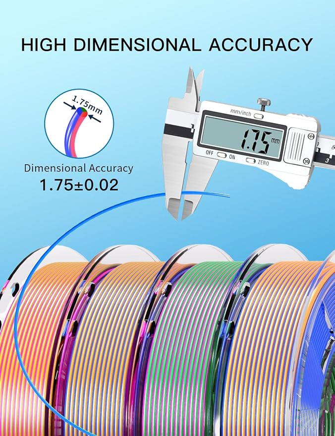 PINBALL Silk Tricolor PLA 3D Printer Filament 1.75mm Shiny Multi-Color Change by Angle Filament 3D Printing PLA Filament Dimensional Accuracy +/- 0.02mm 250g*4