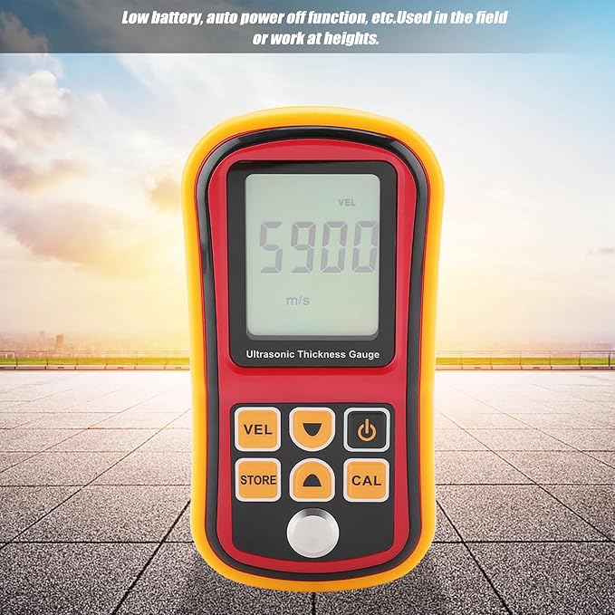 Digital Ultrasonic Thickness Large LCD Display Sound Speed Meter Auto Calibration 5MHz 1.2-300mm for Metal Steel Plate Plastic Ceramic (Without Battery)