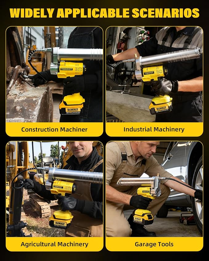 Cordless Electric Grease Gun Compatible with DeWalt 20V/18V Battery,12000PSI Heavy Duty Grease Gun with LED,12" Flexible Hose &6 Grease Couplers for Auto Truck ATV Farm Lubrication,Tool Only