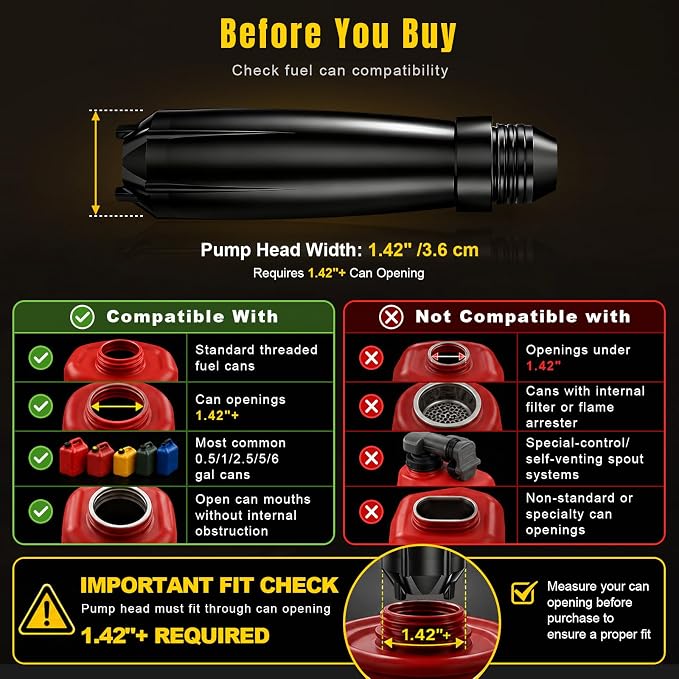 Fuel Transfer Pump for DeWalt 20V Batteries, Cordless 3.7 GPM Flow | Gas Can Pump Kit with Locking Nozzle, 3 Adapters for Gasoline, Diesel, Kerosene & Light Oil, Battery Not Included