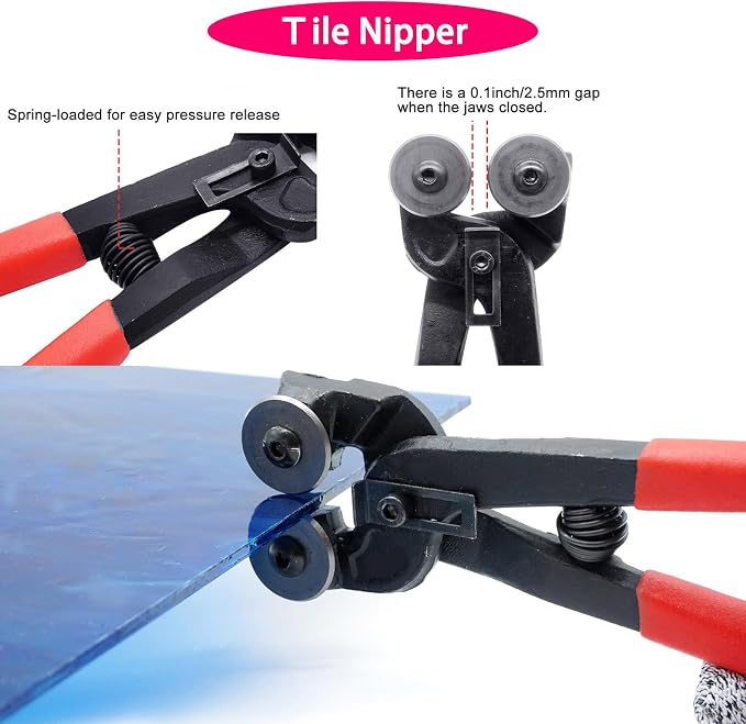 8 Inch Heavy Duty Wheeled Glass Mosaic Nipper & Hd Ceramic Tile Nipper, Tile Cutter Pliers Soft-Grip Handle - Shapping Plier, Nipper Cutting Tools, Stone, Metal, Crafts, Mosaic