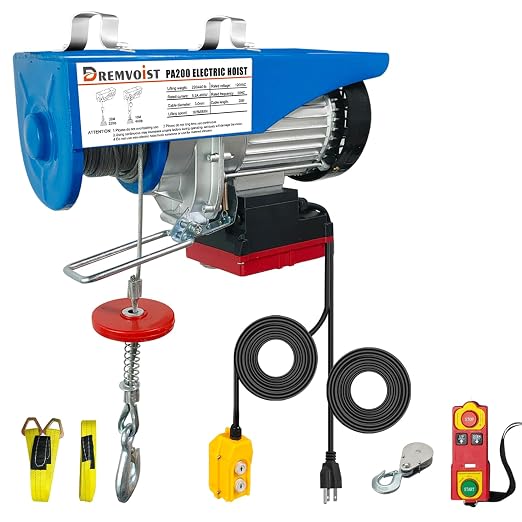 Electric Hoist with Remote Control,440lbs Lift Electric Hoist 110 Volt Wireless/Wired 2 in 1,Electric Hoist Winch with 33/66FT Lifting Height,Factories,Garage,Construction Site,Warehouses