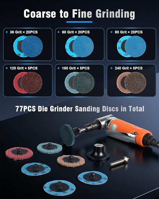 77 PCS 2 Inch Zirconia Sanding Discs, 1/4 Inch Roll Lock Quick Change Disc Accessories for Milwaukee M12 and Dewalt Die Grinders, Surface Conditioning for Paint, Rust Removal and Metal Deburring