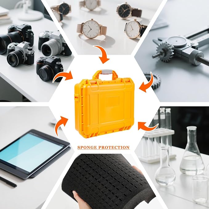 Relaxweex 1 Pcs Waterproof Hard Case with DIY Customizable Foam Insert Portable Protective Case with Knife for Camera Drones Equipments Tools Test Instruments(Orange,22.4 x 16.1 x 10.2 Inch)