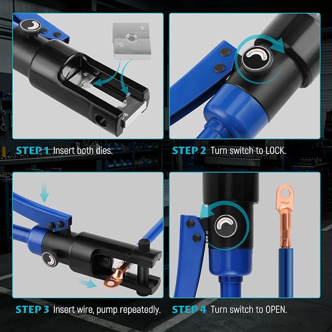 Lichamp 16 Packs Hydraulic Cable Lug Tool Set 6 AWG to 4 0 AWG with Case | Battery cable terminal crimper, durable carrying case, wire lug crimping tool for electrical connectors heavy duty