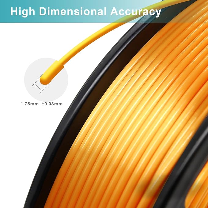 Silk PLA Filament 1.75mm Gold 250g, Shiny 3D Printer Filament Dimensional Accuracy +/- 0.02mm, 250g Spool Fits for Most FDM 3D Printers