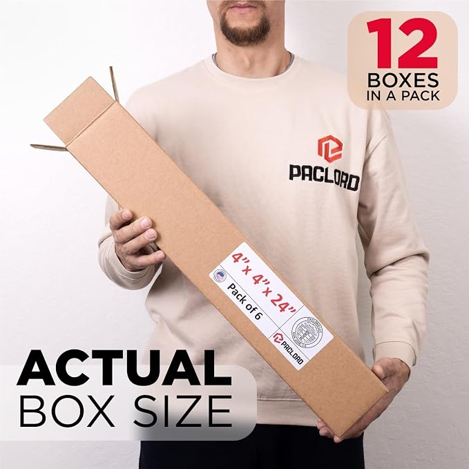 Tall Cardboard Boxes 4"L x 4"W x 24"H (Pack of 12) - USA-Made Packing Boxes for Moving, Shipping, or Storage - USPS, UPS, FedEx Approved - Professional Packing Supplies for Moving | USA-Made Packing Boxes for Moving, Shipping, or Storage - USPS, UPS, F...