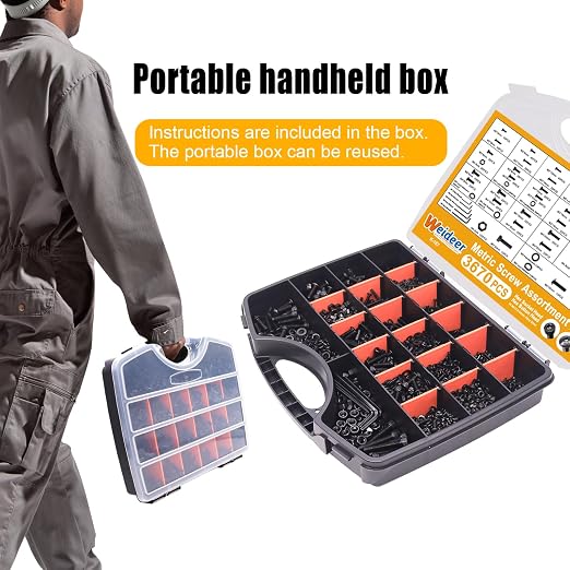 weideer 3670pcs M2 M3 M4 M5 Metric Screw Assortment Kit,Metric Bolt Assortment,12.9 Alloy Steel Hex Socket Head 10.9 Alloy Steel Hex Button Head Machine Screws Nuts Washers with Wrench