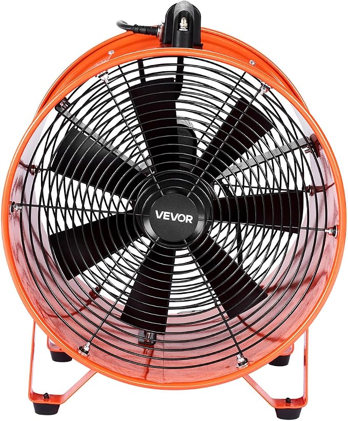 VEVOR 16 Inch Utility Blower Fan, 2 Speed 5175 CFM Heavy Duty Cylinder Axial Exhaust Fan with 16.4ft Duct Hose, Industrial Portable Confined Space Ventilator for basements, warehouse, Workshop