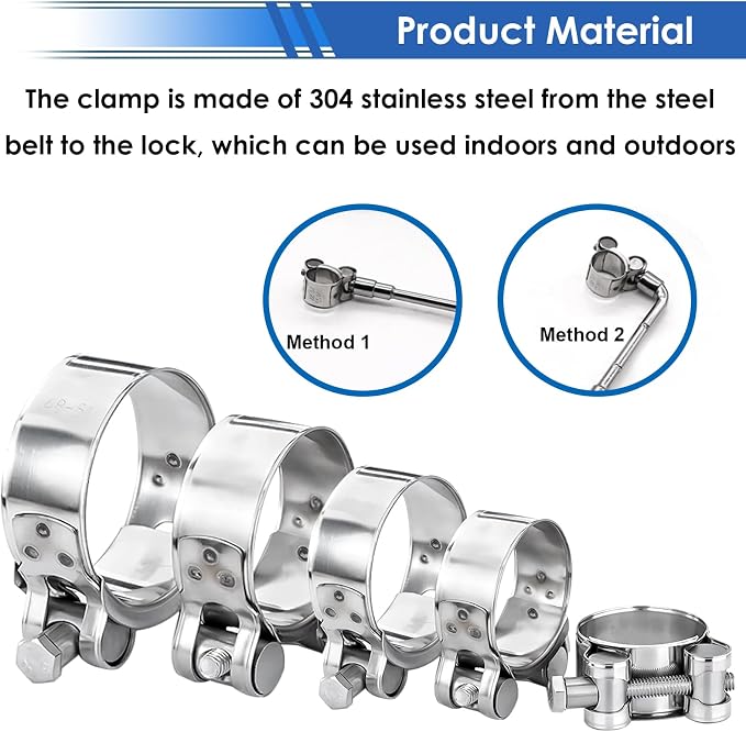 smseace 36Pcs 17-47mm T-bolt Hose Clamps 304 Stainless Steel 9-sizes Heavy Duty T bolt Hose Clamps with M8 and M10 Socket Wrenches