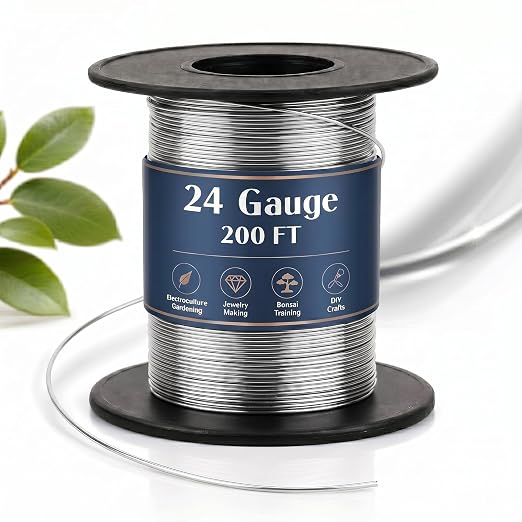 Therwen 200ft 24 Gauge Stainless Steel Wire for Gardening, Electroculture, Bonsai, Jewelry Making Beading DIY Craft Pure Bare Stainless Steel Wire Spool