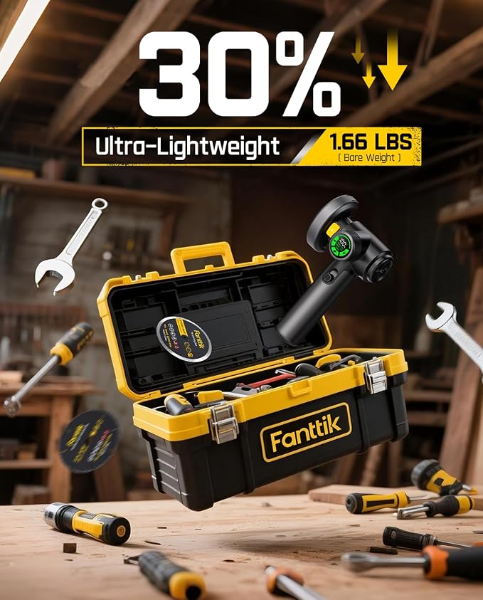 Fanttik M10 ACE Cordless Angle Grinder Brushless, Compact Cut Off Tool with LED Display, 3 Variable Modes, Double Security, Type-C Fast Charging, 10000RPM Mini Cutter with 4 Blades