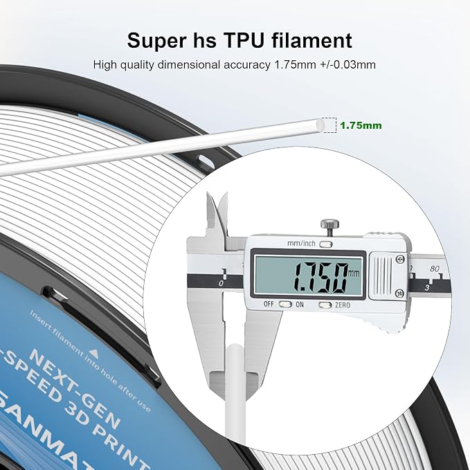 iSANMATE TPU Filament 1.75mm 95A White, 1kg/2.2lbs TPU High Speed Flexible 3D Printer Filament for FDM 3D Printers,Dimensional Accuracy +/- 0.03mm, 50-200mm/s