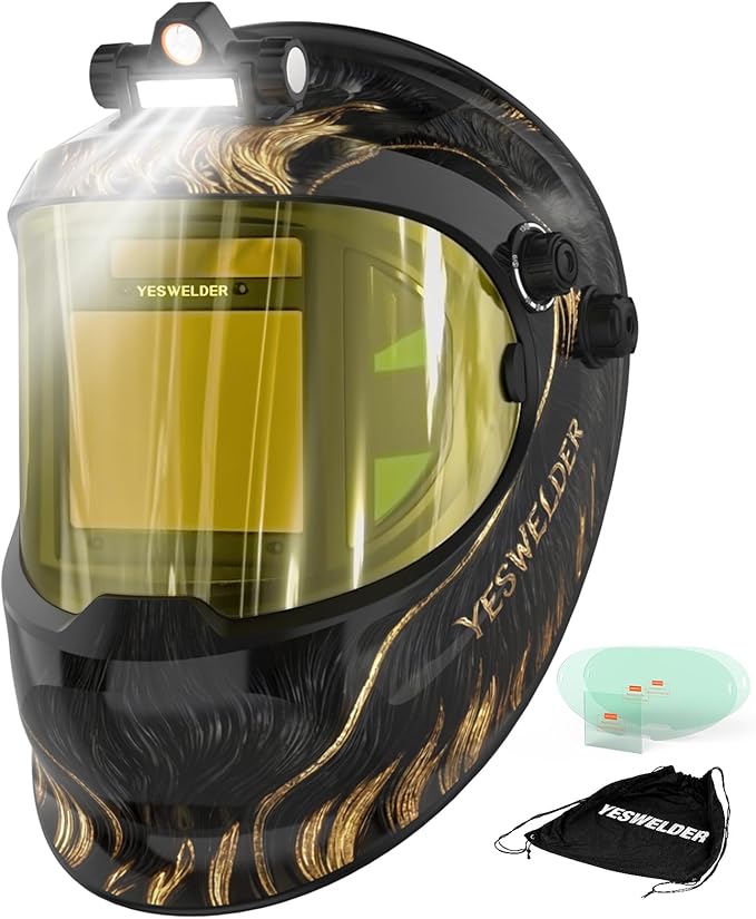 YESWELDER Auto Darkening Welding Helmet with SIDE VIEW and LED, 180° Panoramic View, 1/1/1/1 True Color Solar Powered Welder Hood, Wide Shade 3/5-9/9-13 Welder Mask for TIG MIG ARC CUT and GRIND