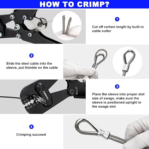 Sanuke Wire Rope Crimping Tool Kit, Crimping Loop Sleeves from 3/64-inch to 1/8-inch, with 390PCS Stainless Steel Wire Rope Cable Thimbles Aluminum Crimping Loop Sleeve