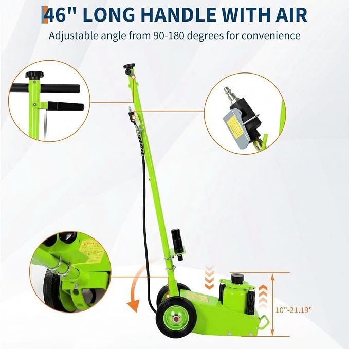 35 Ton Air Hydraulic Floor Jack, 77,000 LBS Capacity Heavy Duty Truck Jack for Trucks & Tractors, Low Profile 10 Inch, Dual Power Air/Manual Hydraulic, 4 Adapters & Adjustable Handle