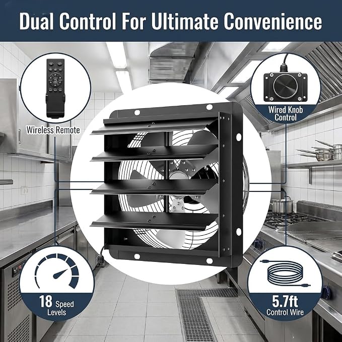 12" Variable Speed Fan - Smart EC Motor, 18-Speed PWM Control | Greenhouse and grow tent use. Pure copper core brushless motor. 40% energy savings. 45dB quiet. Remote control included.