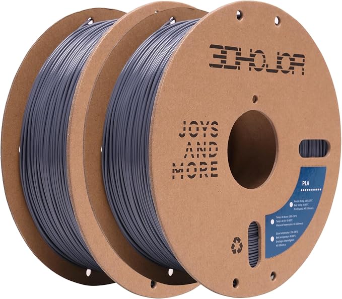 3DHoJor PLA Filament 1.75mm,3D Printing Filament,1kg*2 Cardboard Spool, Fit Most FDM 3D Printer,Dimensional Accuracy +/- 0.03 mm,Vacuum Packaging-2Pack Grey