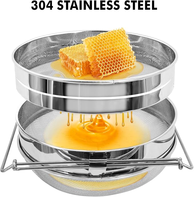 Stainless Steel Honey Strainer, Double Sieve Honey Filter, Honey Extractor Equipment for 5 Gallon Bucket Honey,Beekeeping Equipment Tools