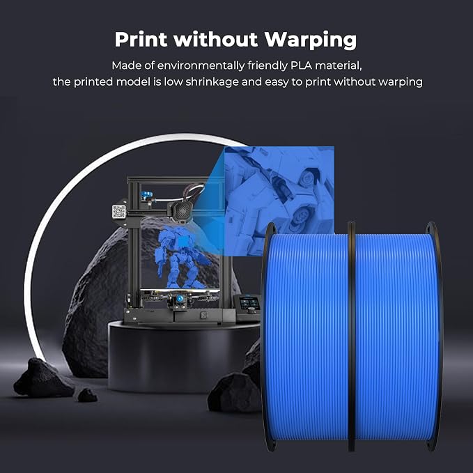 Creality PLA Filament 1.75mm Bundle 2KG, High Precision +/-0.02mm 3D Printer Filament, Consistent Extrusion, Smooth Printing, 2 Pack 1KG Spool,Fits for Most FDM 3D Printers(Blue*2)
