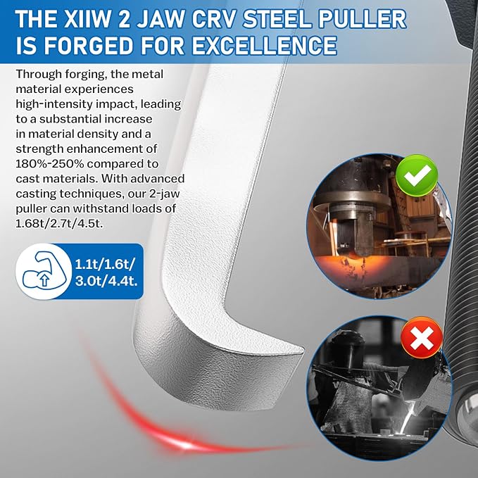XIIW 2 Jaw Gear Puller Set, 4'' 6'' 8'' CR-V Steel Bearing Puller Gears Tool Adjustable, 2 Claws Puller Kit for Removal of Pulley Flywheel Bearings Gears