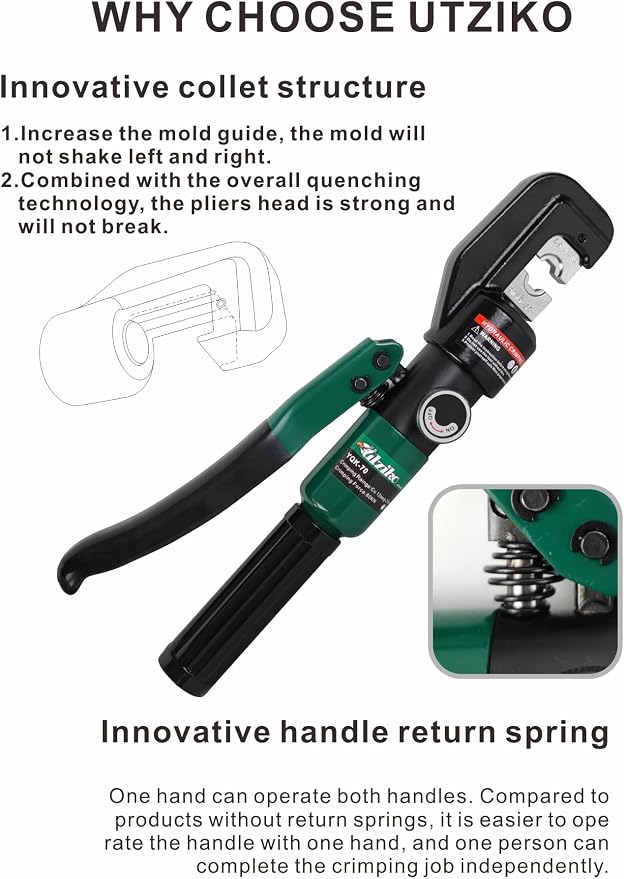 Hydraulic Cable Lug Crimper 10 US TON 12 AWG to 00 (2/0) Electrical Terminal Cable Wire Tool Kit with 9 Die (12awg~00awg Crimping Tool+Cut)
