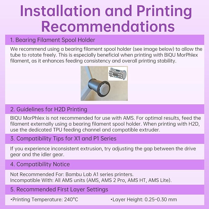 BIQU MorPhlex Flexible Filament 1.75mm, Turn 90A Into Ultra-Soft 75A with High Flexibility, 1Kg (2.2lbs) Spool - Dimensional Accuracy ±0.02 mm, Beginner-Friendly (Purple)
