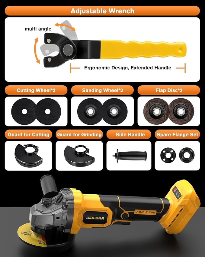 4-1/2" Cordless Angle Grinder Tool, Brushless Cordless Grinder For Dewalt 20V Max, With Quick-release Guard, 3-speed Control (Tool Only, NO Battery/Charger)