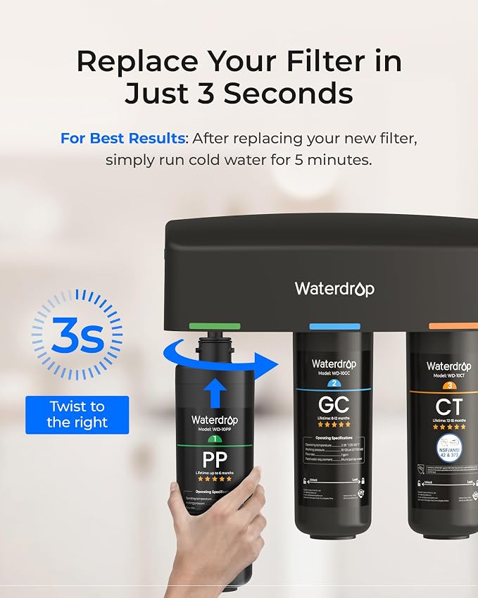 Waterdrop WD-10PP Water Filter Replacement for Waterdrop TSA & TSB & TSA-UF & TSB-ALK & TSB-CM 3-stage Under Sink Water Filter System, 6 months, 1 Pack