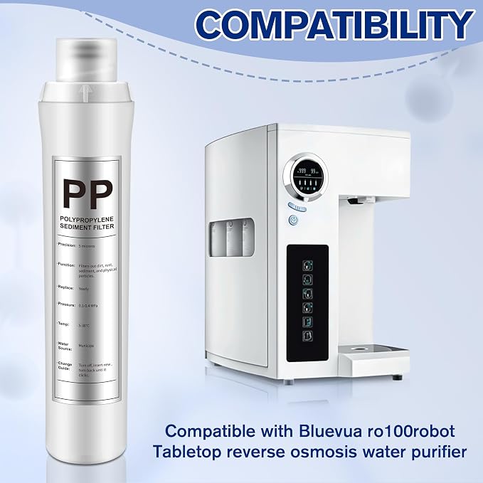 1 Pack PP Water Filter Replacement Compatible with Bluevua RO100ROPOT, 1 PP Water Filters, Improved Drink Quality, Easy to Replace for Household Daily Use Drinking