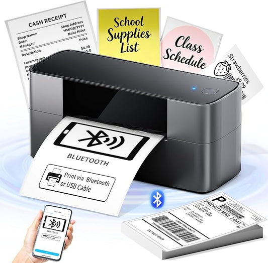 Bluetooth Shipping Label Printer 4x6, Wireless Desktop Thermal Label Printer for Small Business, Compatible with Android, macOS TIK Tok, Amazon, Shopify, Etsy, USPS