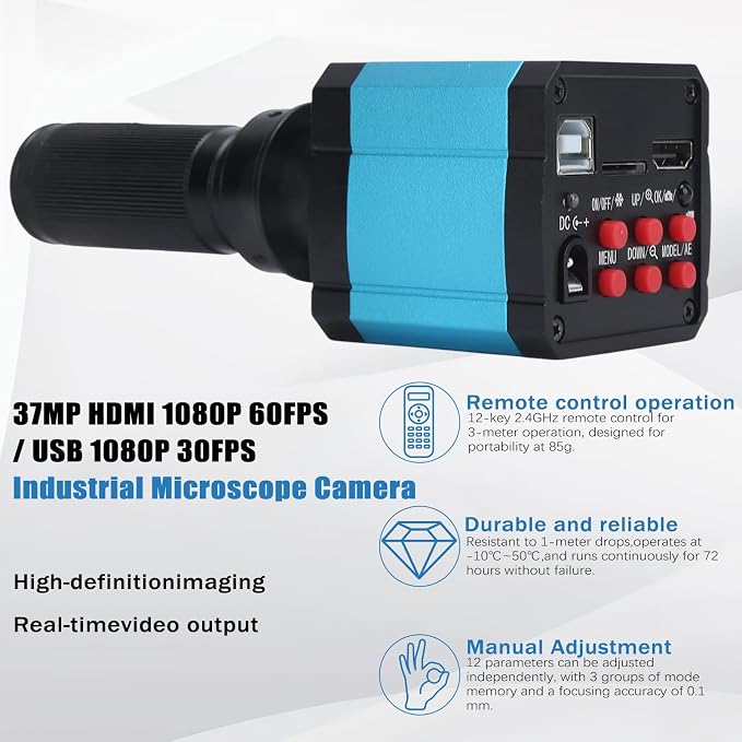 37MP HDMI 1080P 60FPS / USB 1080P 30FPS Industrial C Mount Microscope Camera with Conversion Adapter, Video Industry Digital C Mount Microscope Camera