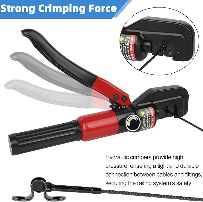 Upgraded Hydraulic Crimping Tool and Cable Cutter, Hydraulic Cable Lug Crimper with 9 Dies, Wire Swaging Tool for 1/8" - 3/16" Stainless Steel Cable Railing Kit