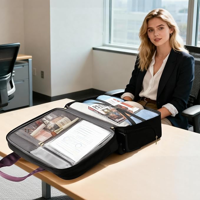 Arcoyard Rolling Laptop Bag, Large Rolling Briefcase for Women with Waterproof Pocket, 17.3 Inch Computer Bag Laptop Case with Wheels, Roller Work Bag for Office Travel Business Teacher, Black Purple