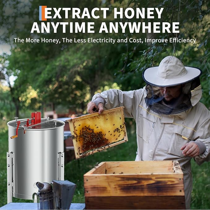 4 Frame Honey Extractor Spinner, Stainless Steel Manual Beekeeping Centrifuge
