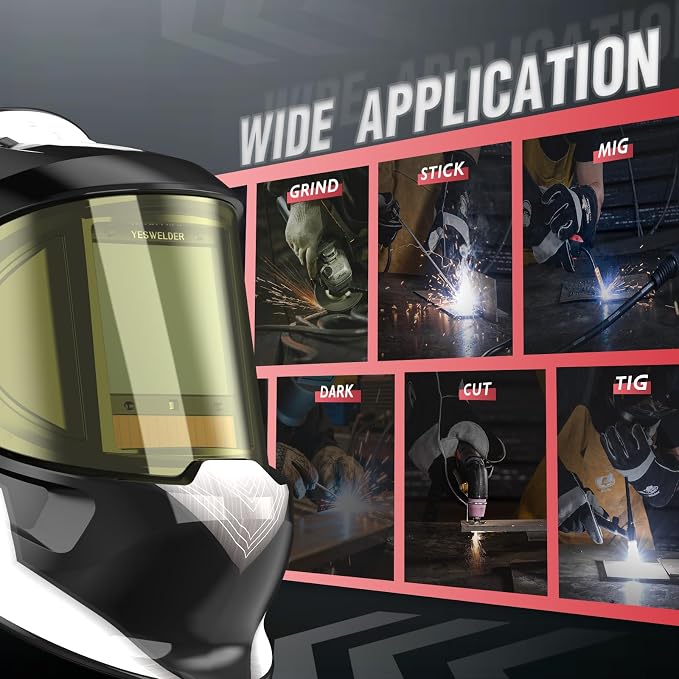 YESWELDER Intelligent Auto-Shade Auto Darkening Welding Helmet with LED, 180° Large View, Digital Filter, 1/1/1/1 True Color Solar Powered, Shade 3/5-9/9-15 Welder Mask for MIG/TIG/Stick/Cut/Grind