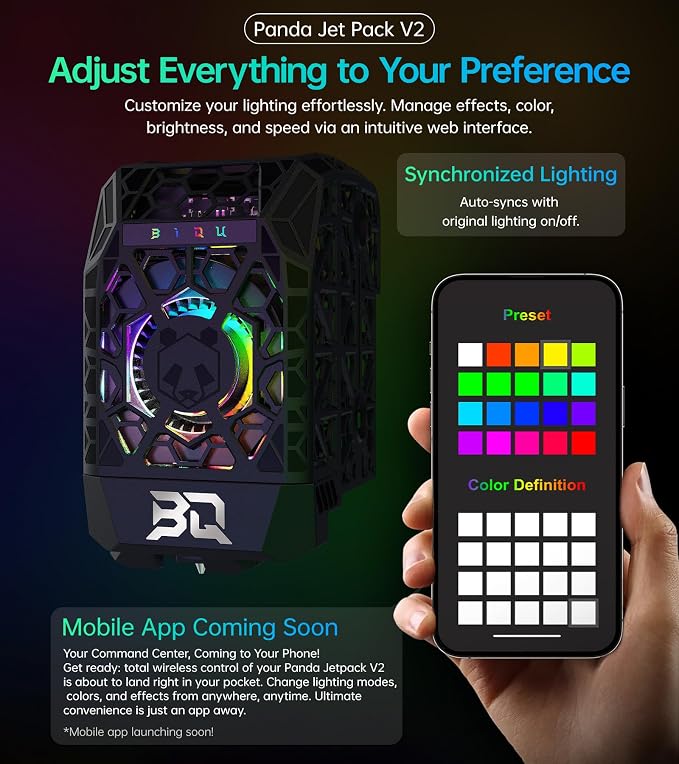 BIQU Panda Jet Pack V2 Black for Bambu-Lab P1S P1P X1C X1E 3D Printers, Cooling Fan Duct, H2D Style Lighting Printer Status Indicator, Web Control, Compatible with Stock Extruder and Panda Revo