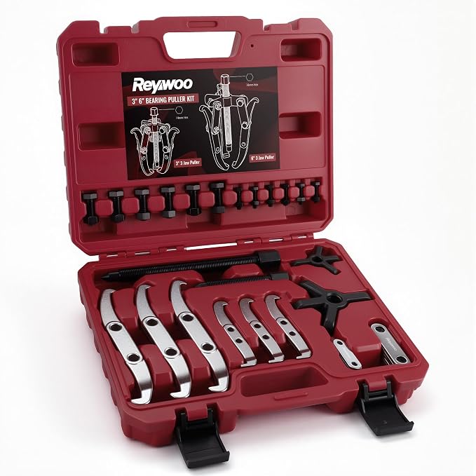 Reywoo Gear Puller Set, 3" and 6" Bearing Puller Kit for Pulley Gear Bearing Flywheel Removal, 2 Jaw & 3 Jaw Gear Puller with Reversible Jaws