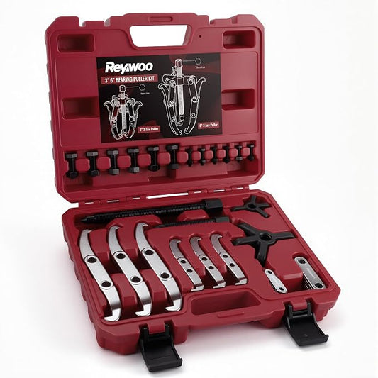 Reywoo Gear Puller Set, 3" and 6" Bearing Puller Kit for Pulley Gear Bearing Flywheel Removal, 2 Jaw & 3 Jaw Gear Puller with Reversible Jaws