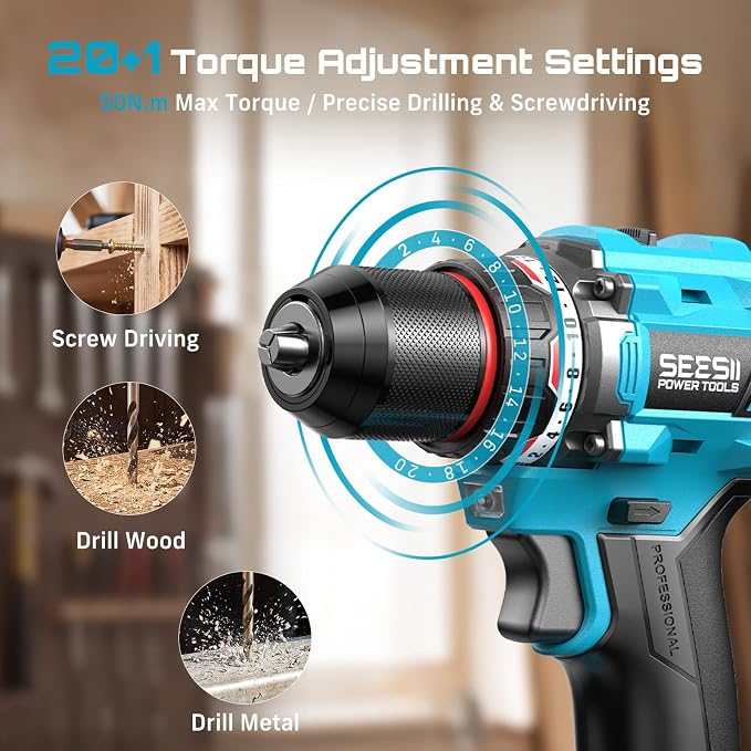 Seesii Power Tool Combo Kits,1000N.m Impact Wrench1/2, 3/8" 180N.m Impact Driver and 1/4" 50N.m Impact Drill, Brushless, 2 * 4000mAh Bartteris,Fast Charger,Impact Gun For Car Home DIY