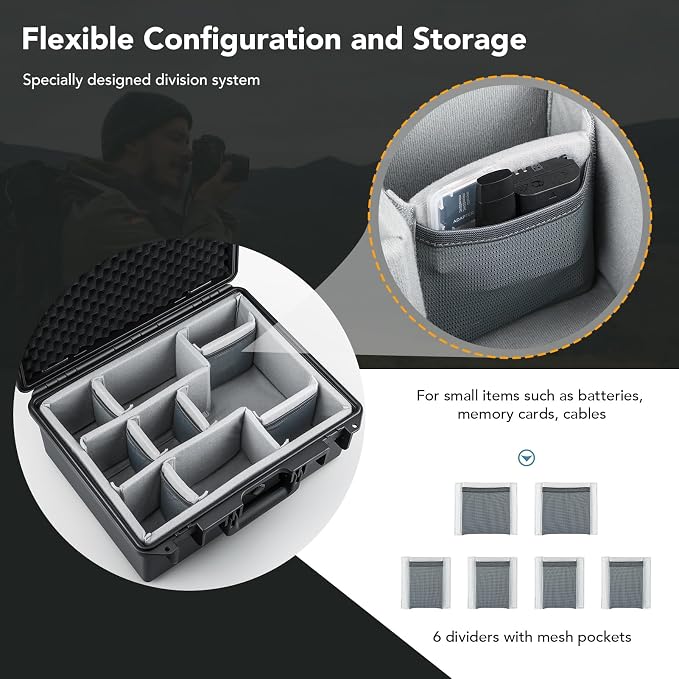 Lykus PVC1 Waterproof Hard Case with Padded Dividers for Cameras, Lenses, Dual DJI Mavic/Air/Mini drones [CASE ONLY]