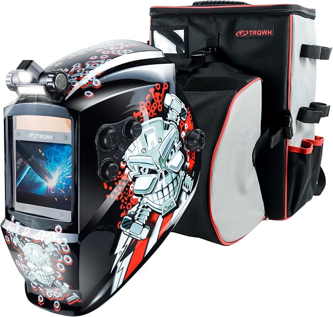TRQWH Auto Darkening Welding Helmet Large Viewing True Color Solar Powered Welding Hood & Welding Backpack for Men Waterproof Reinforced Bottom Large Capacity