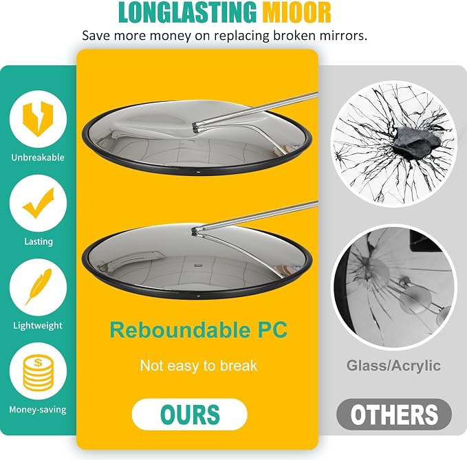 Angooni Unbreakable Convex Mirror 18 inch Safety Mirror - Lightweight PC Traffic Mirror with Vision up to 25ft - Outdoor Driveway Mirrors, Security Mirrors for Business Indoor